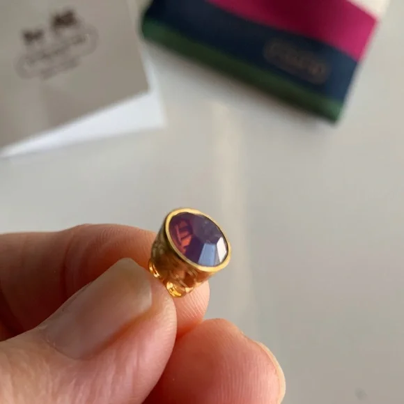 Coach Earrings Gold Tone and Purple Crystal/Glass Studs - Picture 6 of 17